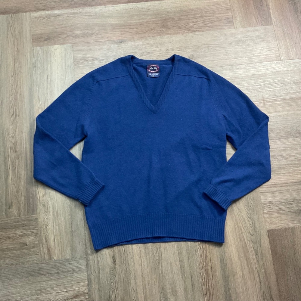 Vintage Allen Solly 100% Cashmere Scotland Made V Neck Sweater Mens Medium Blue